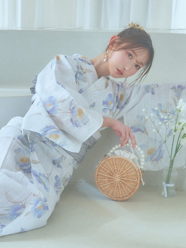 画像14: 【浴衣セール！】【即日発送！】ホワイト×アイシーフラワー浴衣  【浴衣３点セット 浴衣/帯/下駄】[YMT]