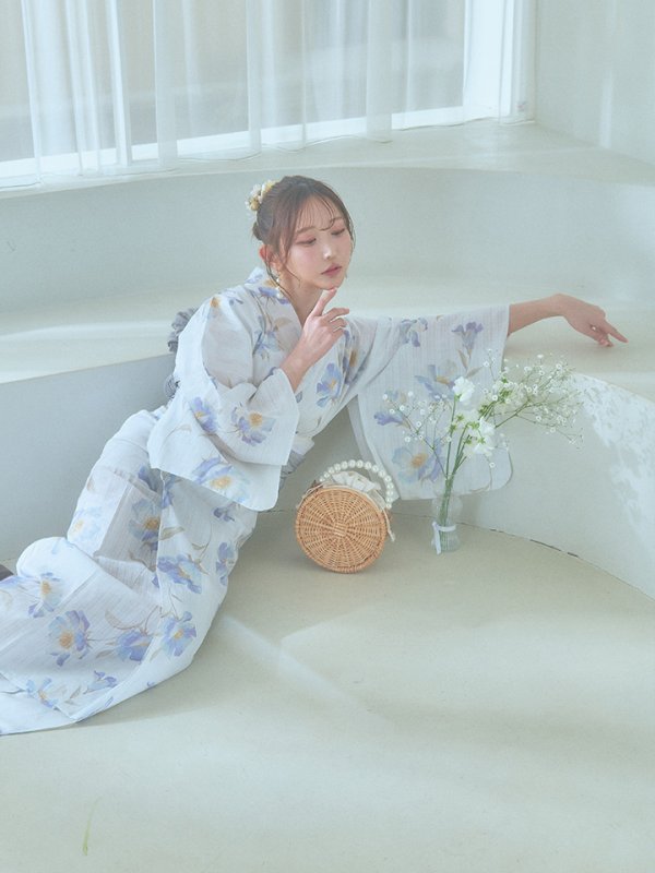 画像15: 【浴衣セール！】【即日発送！】ホワイト×アイシーフラワー浴衣  【浴衣３点セット 浴衣/帯/下駄】[YMT]
