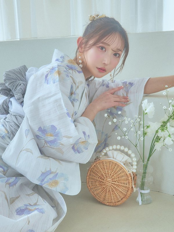 画像17: 【浴衣セール！】【即日発送！】ホワイト×アイシーフラワー浴衣  【浴衣３点セット 浴衣/帯/下駄】[YMT]
