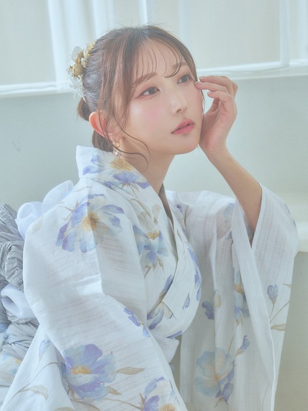 画像18: 【浴衣セール！】【即日発送！】ホワイト×アイシーフラワー浴衣  【浴衣３点セット 浴衣/帯/下駄】[YMT]