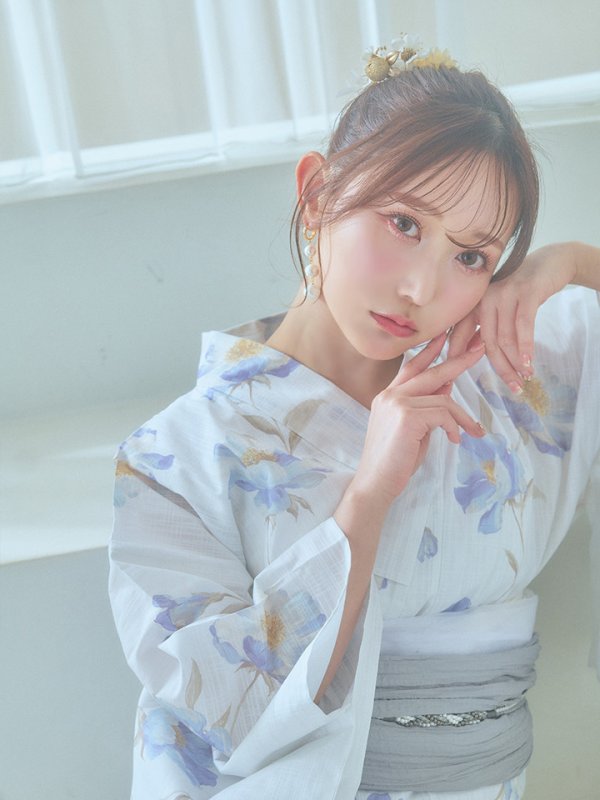 画像19: 【浴衣セール！】【即日発送！】ホワイト×アイシーフラワー浴衣  【浴衣３点セット 浴衣/帯/下駄】[YMT]