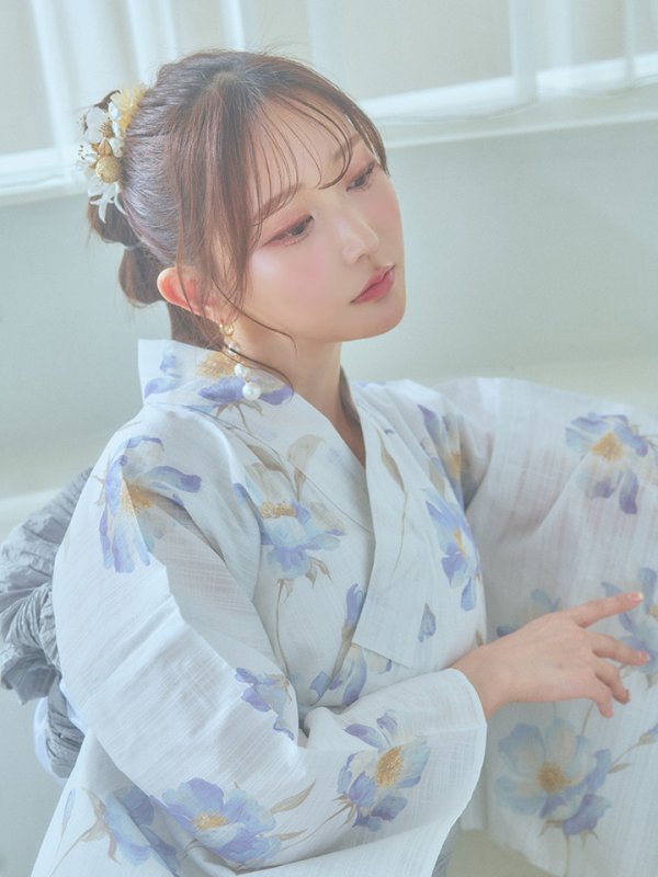画像20: 【浴衣セール！】【即日発送！】ホワイト×アイシーフラワー浴衣  【浴衣３点セット 浴衣/帯/下駄】[YMT]