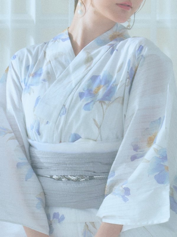 画像22: 【浴衣セール！】【即日発送！】ホワイト×アイシーフラワー浴衣  【浴衣３点セット 浴衣/帯/下駄】[YMT]