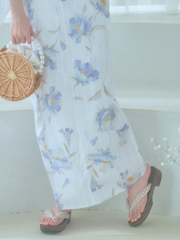 画像23: 【浴衣セール！】【即日発送！】ホワイト×アイシーフラワー浴衣  【浴衣３点セット 浴衣/帯/下駄】[YMT]