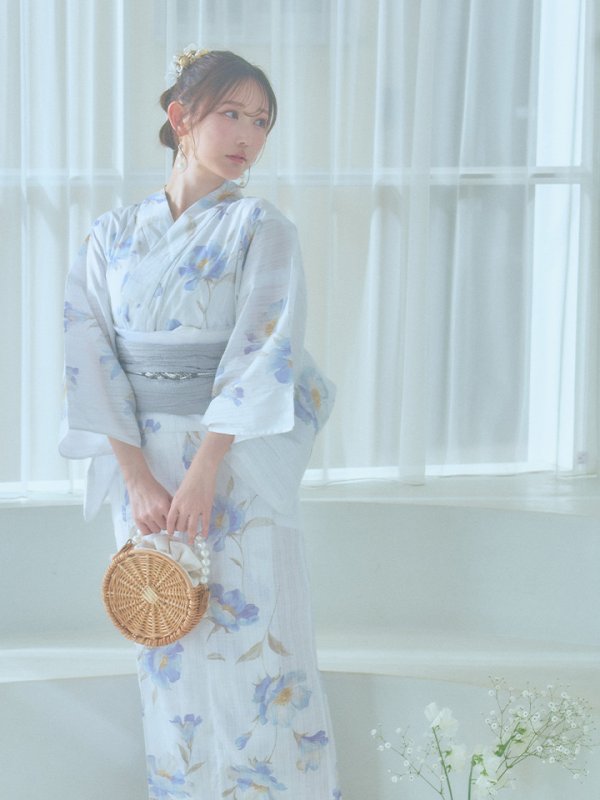 画像6: 【浴衣セール！】【即日発送！】ホワイト×アイシーフラワー浴衣  【浴衣３点セット 浴衣/帯/下駄】[YMT]