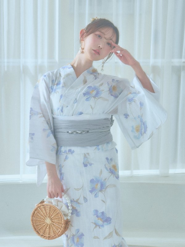 画像7: 【浴衣セール！】【即日発送！】ホワイト×アイシーフラワー浴衣  【浴衣３点セット 浴衣/帯/下駄】[YMT]