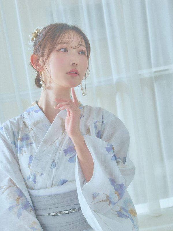 画像8: 【浴衣セール！】【即日発送！】ホワイト×アイシーフラワー浴衣  【浴衣３点セット 浴衣/帯/下駄】[YMT]