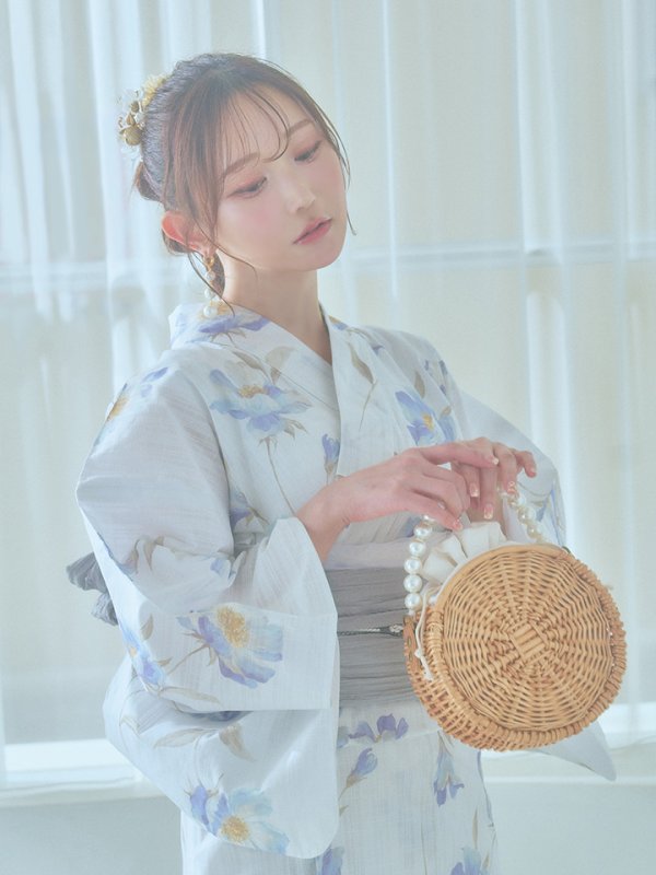 画像9: 【浴衣セール！】【即日発送！】ホワイト×アイシーフラワー浴衣  【浴衣３点セット 浴衣/帯/下駄】[YMT]