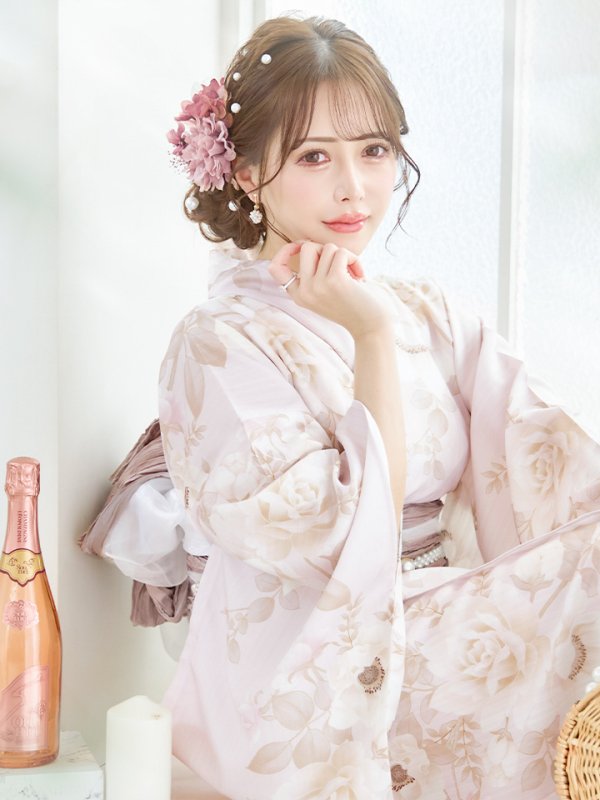 画像14: 【即日発送】ピンクベージュ×ホワイトローズ浴衣  【浴衣３点セット 浴衣/帯/下駄】[YMT]