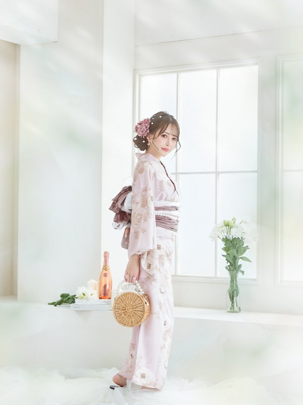 画像6: 【即日発送】ピンクベージュ×ホワイトローズ浴衣  【浴衣３点セット 浴衣/帯/下駄】[YMT]