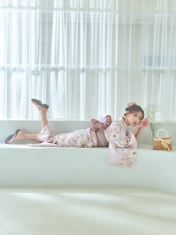 画像9: 【即日発送】ピンクベージュ×ホワイトローズ浴衣  【浴衣３点セット 浴衣/帯/下駄】[YMT]