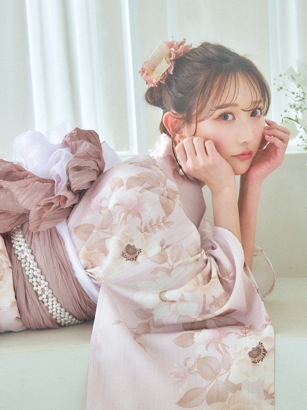 画像12: 【即日発送】ピンクベージュ×ホワイトローズ浴衣  【浴衣３点セット 浴衣/帯/下駄】[YMT]