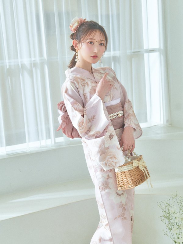 画像8: 【即日発送】ピンクベージュ×ホワイトローズ浴衣  【浴衣３点セット 浴衣/帯/下駄】[YMT]