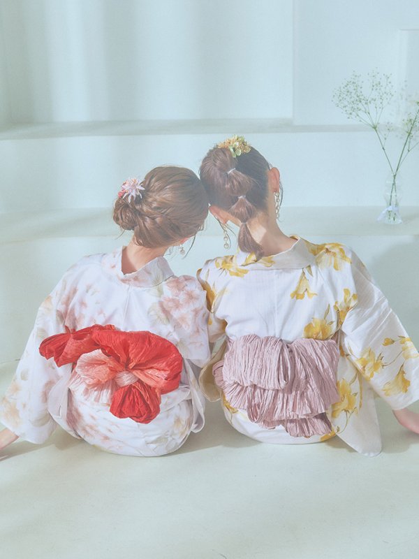 画像19: 【即日発送】白地にイエローの水彩花柄浴衣  【浴衣３点セット 浴衣/帯/下駄】[YMT]