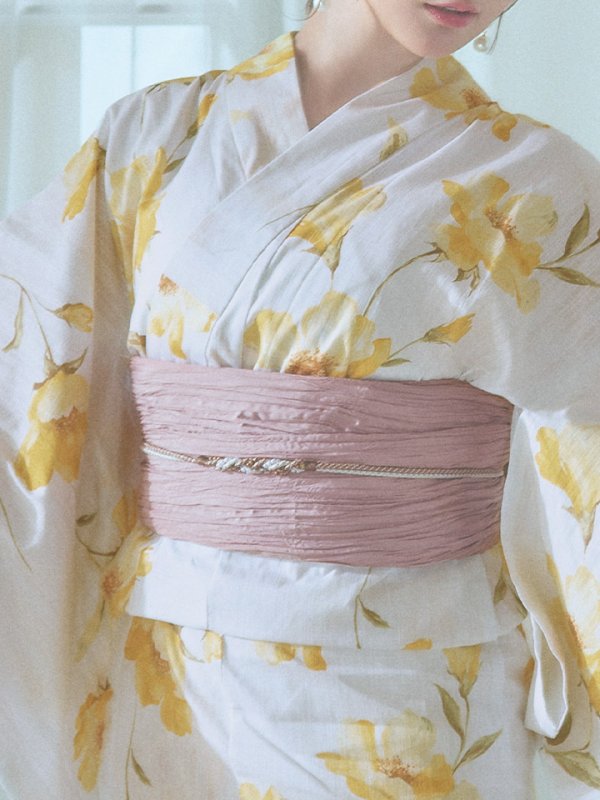 画像22: 【即日発送】白地にイエローの水彩花柄浴衣  【浴衣３点セット 浴衣/帯/下駄】[YMT]