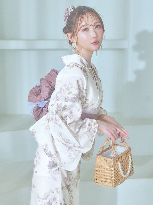 画像12: 【即日発送】くすみカラー× 水彩フラワー浴衣  【浴衣３点セット 浴衣/帯/下駄】[YMT]