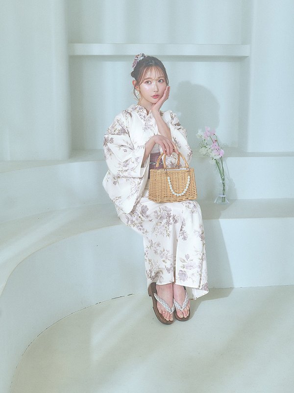 画像18: 【即日発送】くすみカラー× 水彩フラワー浴衣  【浴衣３点セット 浴衣/帯/下駄】[YMT]