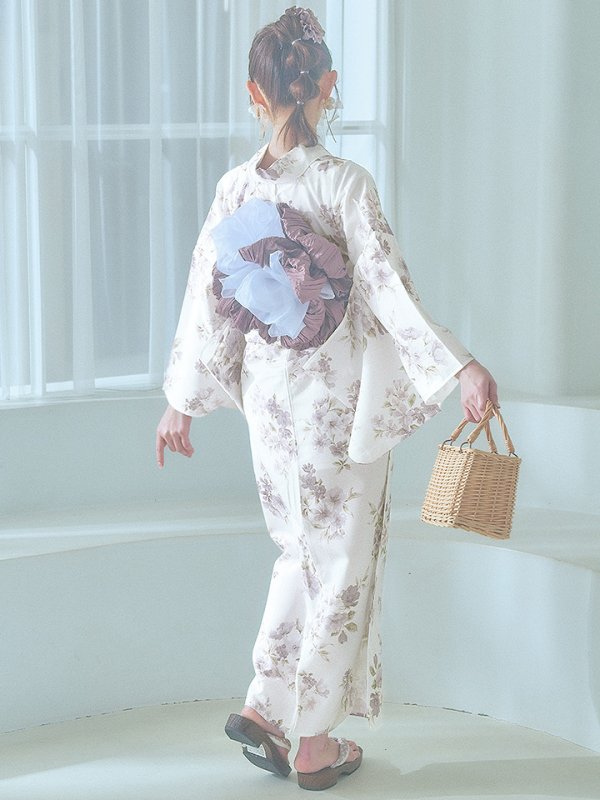 画像19: 【即日発送】くすみカラー× 水彩フラワー浴衣  【浴衣３点セット 浴衣/帯/下駄】[YMT]