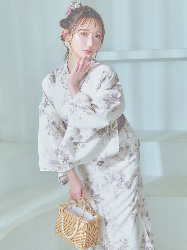 画像3: 【即日発送】くすみカラー× 水彩フラワー浴衣  【浴衣３点セット 浴衣/帯/下駄】[YMT]