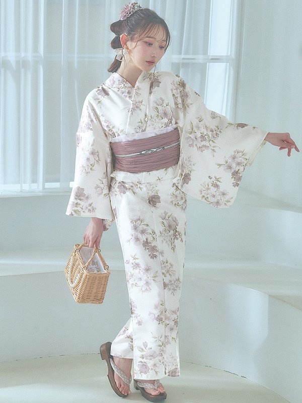 画像4: 【即日発送】くすみカラー× 水彩フラワー浴衣  【浴衣３点セット 浴衣/帯/下駄】[YMT]
