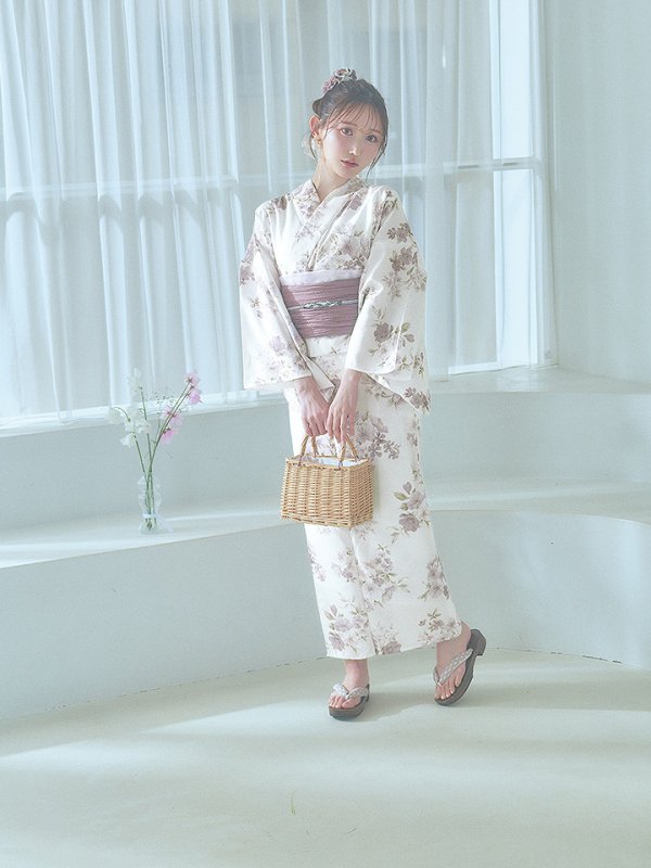 画像5: 【即日発送】くすみカラー× 水彩フラワー浴衣  【浴衣３点セット 浴衣/帯/下駄】[YMT]