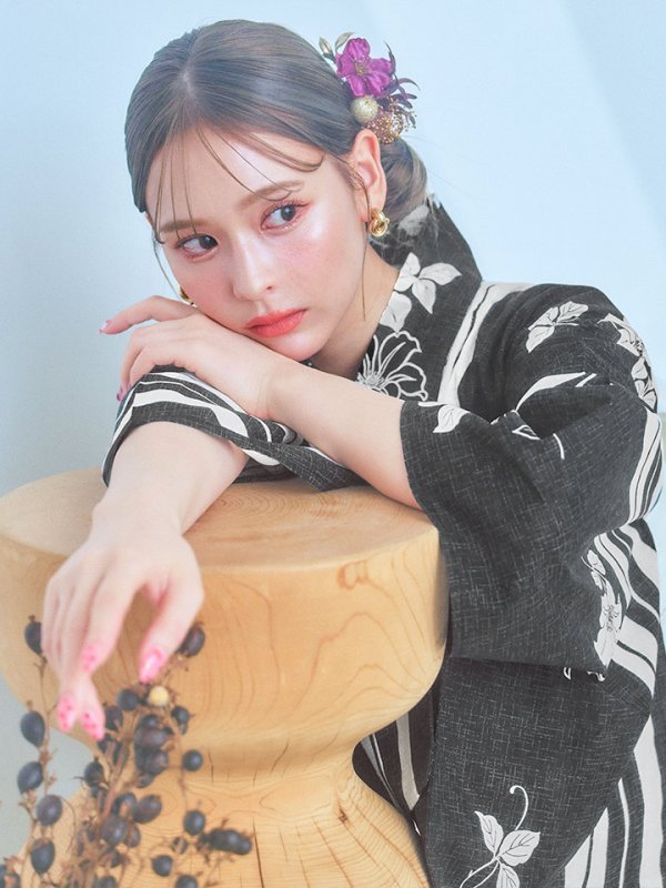 画像15: 【即日発送！】ストライプ×フラワーレトロ浴衣  【浴衣３点セット 浴衣/帯/下駄】[YMT]