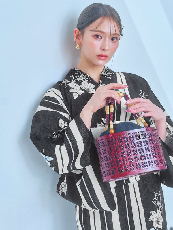 画像9: 【即日発送！】ストライプ×フラワーレトロ浴衣  【浴衣３点セット 浴衣/帯/下駄】[YMT]