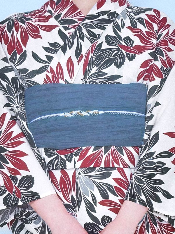 画像16: 【即日発送】ネイビー＆レッドフラワーモダン浴衣  【浴衣３点セット 浴衣/帯/下駄】[YMT]