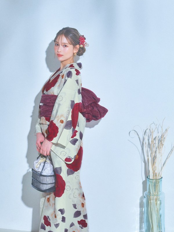 画像11: 【即日発送】ホワイト＆レッド椿浴衣  【浴衣３点セット 浴衣/帯/下駄】[OF04]