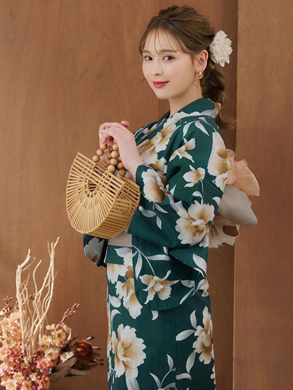 画像10: 【即日発送】グリーン×牡丹浴衣  【浴衣３点セット 浴衣/帯/下駄】[YMT]