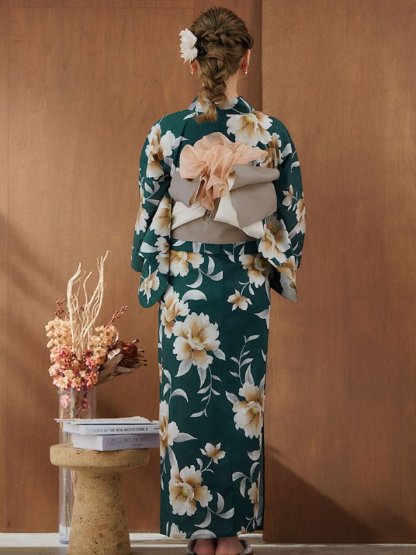 画像14: 【即日発送】グリーン×牡丹浴衣  【浴衣３点セット 浴衣/帯/下駄】[YMT]