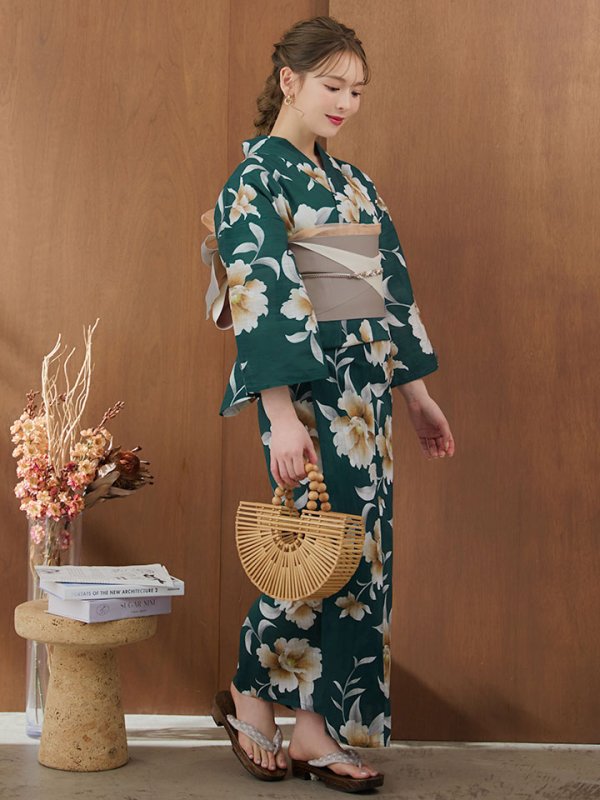 画像6: 【即日発送】グリーン×牡丹浴衣  【浴衣３点セット 浴衣/帯/下駄】[YMT]
