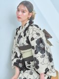 【浴衣】モノトーン大正モダン浴衣 OBI-hira-100-ok-2-BRxBE / HIMO-900-yn-7-MOC / HEKO-800-sb-3-BR / YA-1027-wk-IV / GETA-02-ok-4-MOC[YMT]