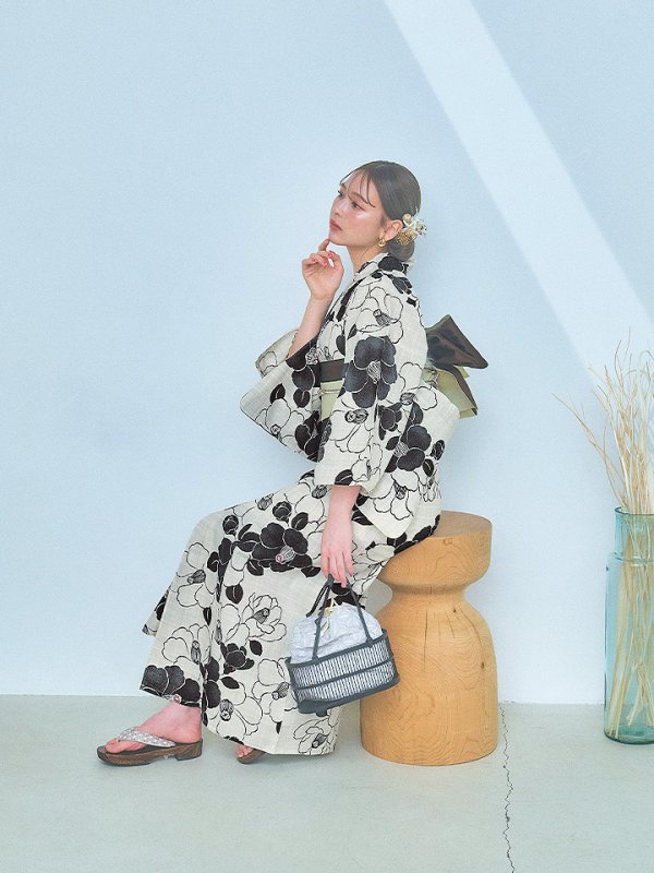 画像10: 【即日発送】【浴衣】モノトーン大正モダン浴衣  【浴衣３点セット 浴衣/帯/下駄】[YMT]