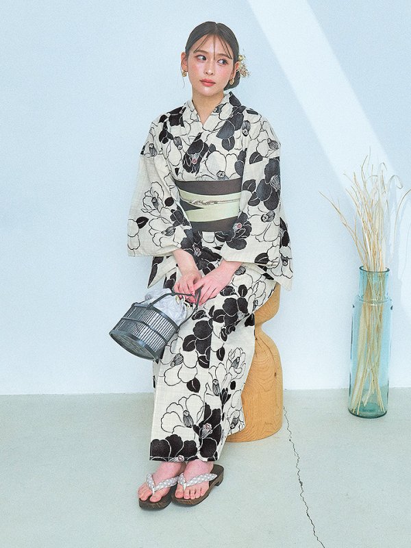 画像12: 【即日発送】【浴衣】モノトーン大正モダン浴衣  【浴衣３点セット 浴衣/帯/下駄】[YMT]