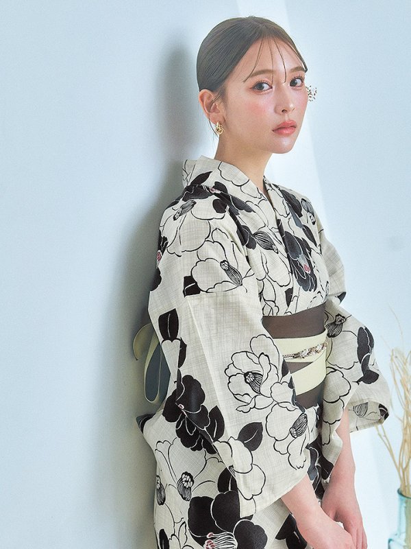 画像13: 【即日発送】【浴衣】モノトーン大正モダン浴衣  【浴衣３点セット 浴衣/帯/下駄】[YMT]