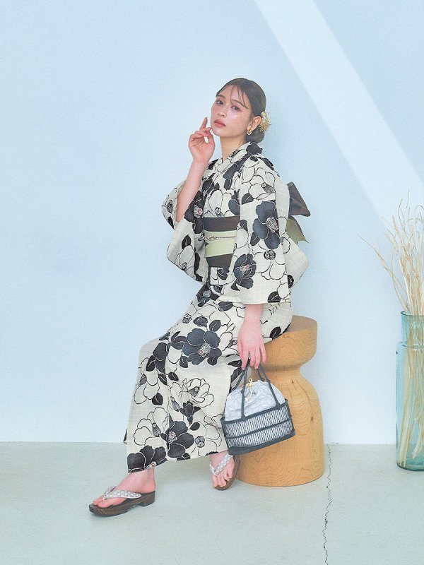 画像16: 【即日発送】【浴衣】モノトーン大正モダン浴衣  【浴衣３点セット 浴衣/帯/下駄】[YMT]