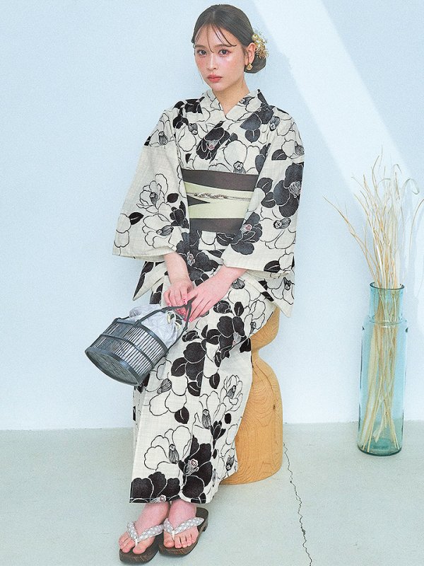 画像3: 【即日発送】【浴衣】モノトーン大正モダン浴衣  【浴衣３点セット 浴衣/帯/下駄】[YMT]