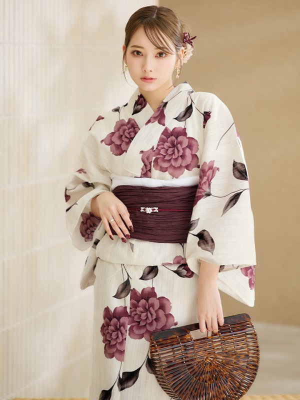 画像12: 【即日発送】パープルレッドダリア柄浴衣  【浴衣３点セット 浴衣/帯/下駄】[YMT]