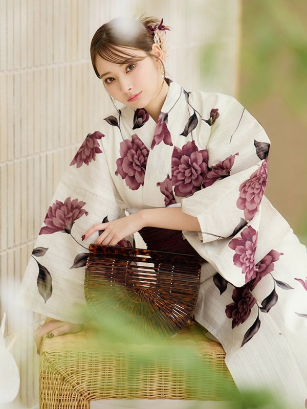 画像13: 【即日発送】パープルレッドダリア柄浴衣  【浴衣３点セット 浴衣/帯/下駄】[YMT]