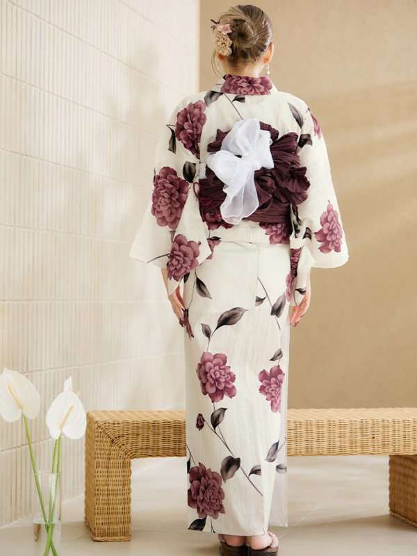 画像14: 【即日発送】パープルレッドダリア柄浴衣  【浴衣３点セット 浴衣/帯/下駄】[YMT]