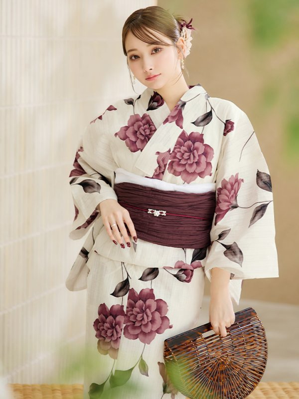 画像3: 【即日発送】パープルレッドダリア柄浴衣  【浴衣３点セット 浴衣/帯/下駄】[YMT]