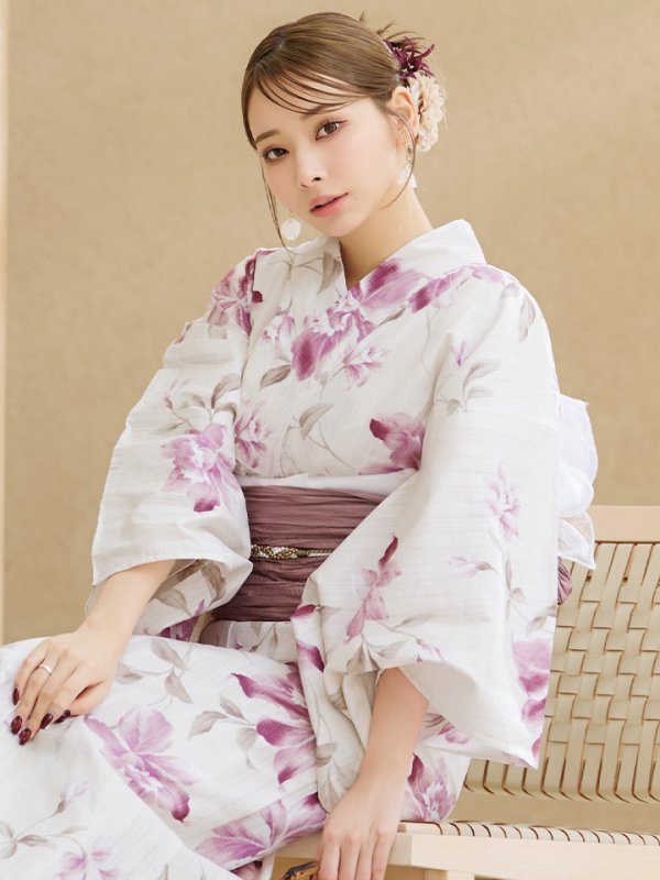 画像10: 【即日発送】パープルピンクフラワー浴衣  【浴衣３点セット 浴衣/帯/下駄】[YMT]