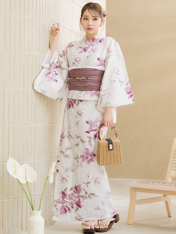 画像4: 【即日発送】パープルピンクフラワー浴衣  【浴衣３点セット 浴衣/帯/下駄】[YMT]
