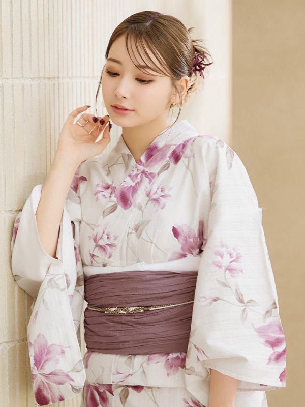 画像6: 【即日発送】パープルピンクフラワー浴衣  【浴衣３点セット 浴衣/帯/下駄】[YMT]