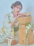 【即日発送！】レモンフラワー浴衣 OBI-siwa-202-ok-12-GR / HIMO-900-yn-5-IV / HEKO-800-sb-5-W / YA-68-kn-YEBE / GETA-02-ok-2-IV[YMT]