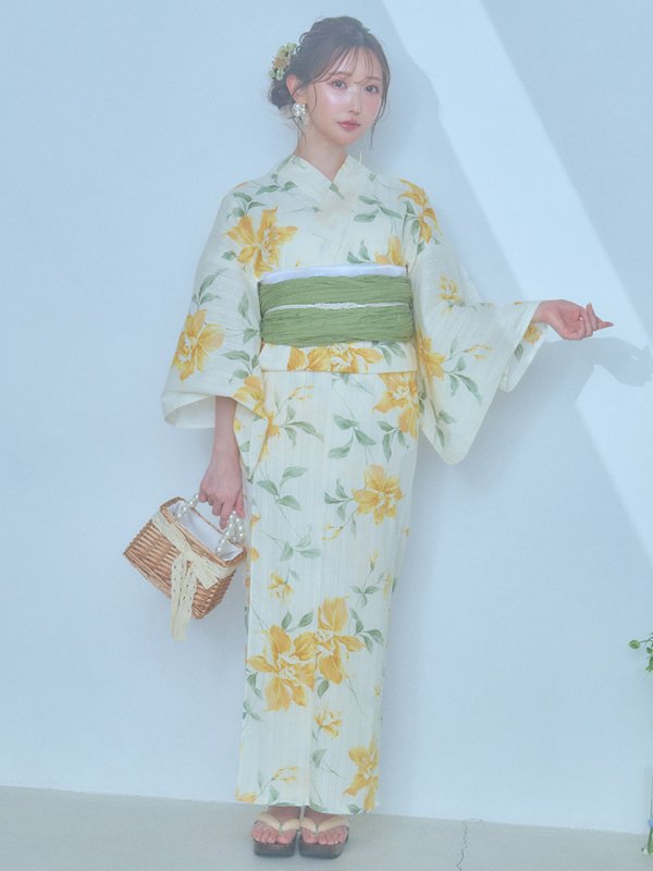 画像4: 【即日発送！】レモンフラワー浴衣  【浴衣３点セット 浴衣/帯/下駄】[YMT]