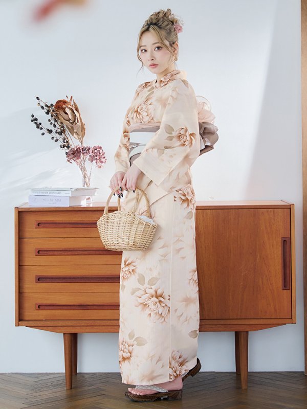 画像3: 【即日発送】リッチベージュダリア浴衣  【浴衣３点セット 浴衣/帯/下駄】[YMT]