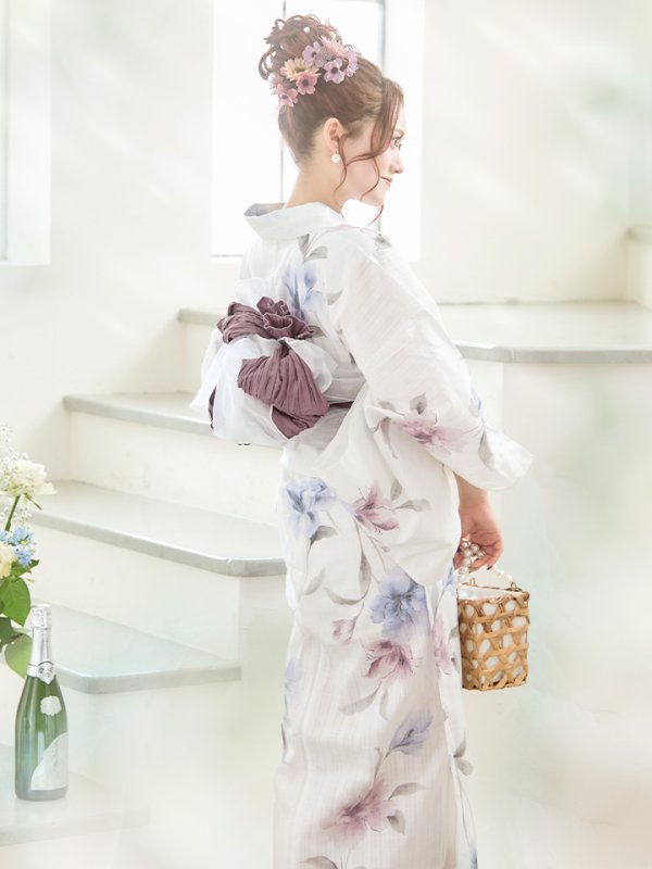 画像15: 【即日発送】ホワイト×アイシーフラワー浴衣  【浴衣３点セット 浴衣/帯/下駄】[YMT]