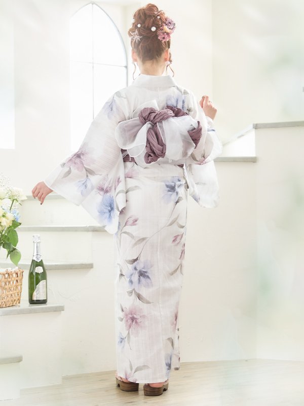 画像18: 【即日発送】ホワイト×アイシーフラワー浴衣  【浴衣３点セット 浴衣/帯/下駄】[YMT]